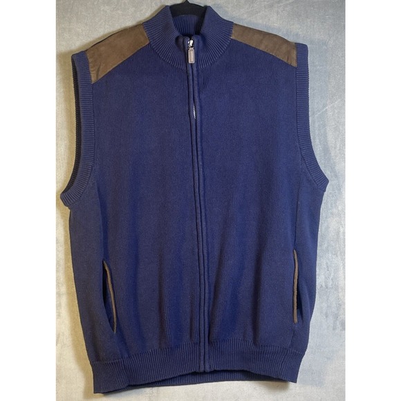 CHAPS Vest Blue with Shoulder Patches Mens XL Lightweight Full Zip‎ Pockets - Picture 1 of 8